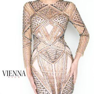 Vienna Prom Beaded Mesh Beaded Mini Dress - Size US 4